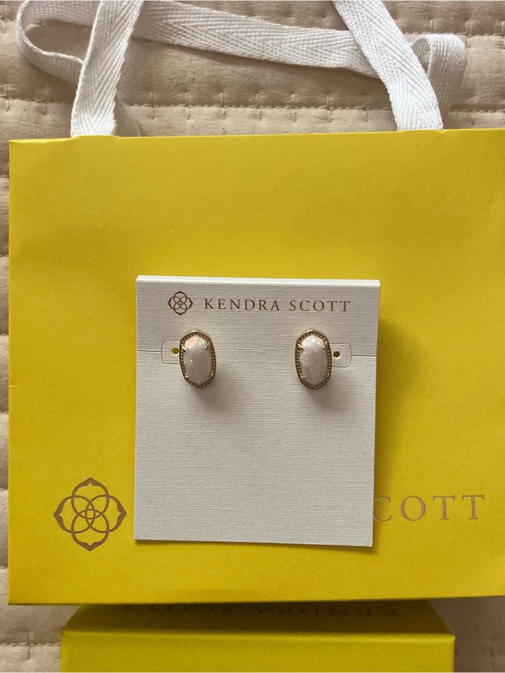 NWT Kendra Scott Ellie Gold Stud Earrings Iridescent Drusy